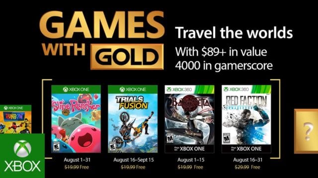 Svelati ufficialmente i Games with Gold di Agosto