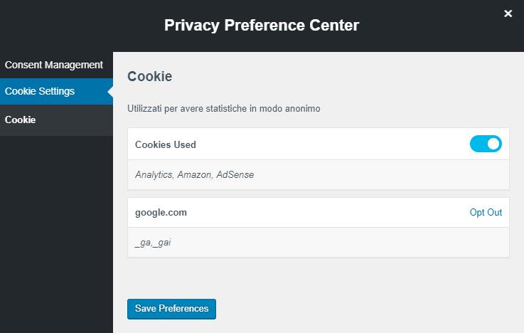 GDPR Privacy Preference Center Menu