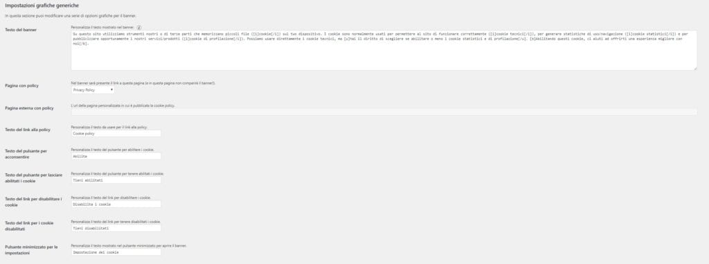 Smart Cookie Kit GDPR Impostazioni