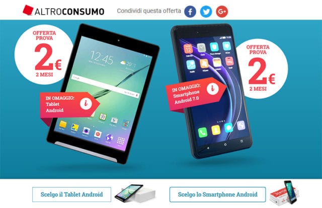 Offerta Altroconsumo Smartphone Tablet 2€