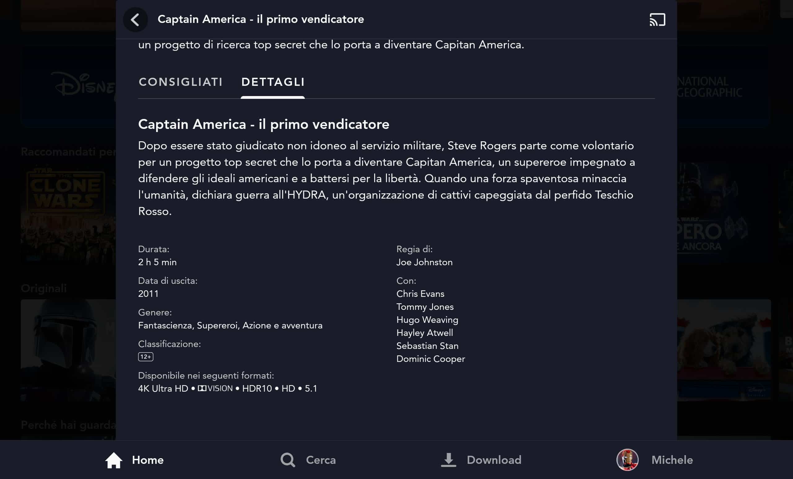 Disney Plus Qualità Streaming 4K HDR Captain America