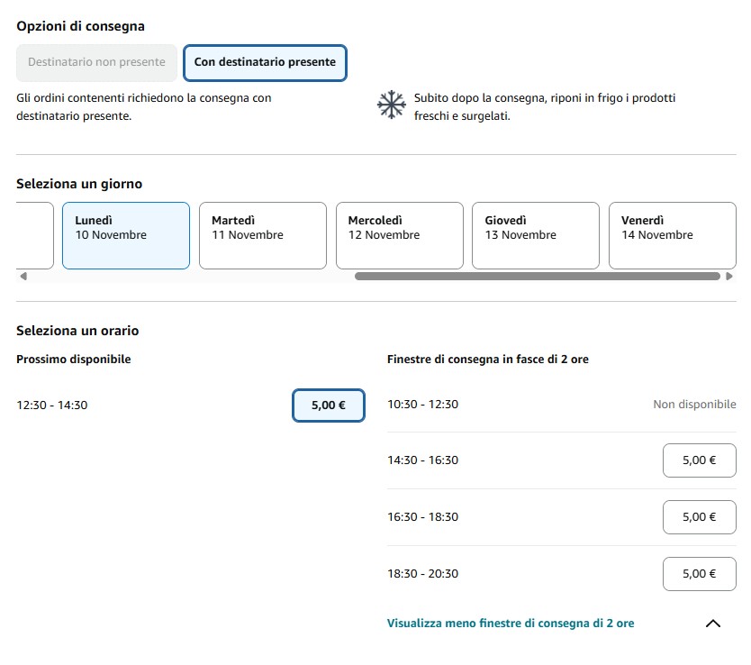 Amazon Sole365 Scelta Data e Orario Consegna - Spesa Programmata