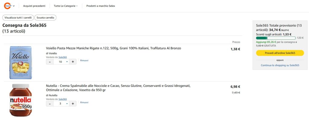 Spesa Amazon Napoli Sole365 Carrello Schermata Riepilogo